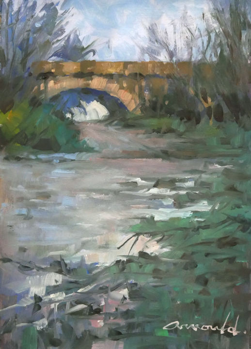 Peinture intitulée "L'ancien pont à Fla…" par Christian Arnould, Œuvre d'art originale, Huile