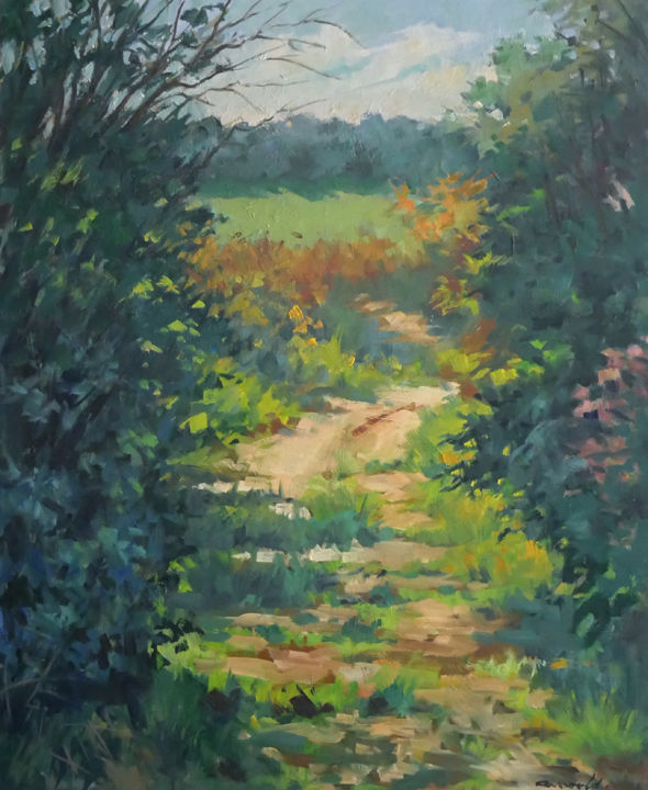 Peinture intitulée "Petit chemin derriè…" par Christian Arnould, Œuvre d'art originale, Huile