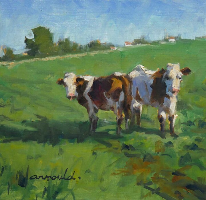 Malerei mit dem Titel "Deux vaches (huile…" von Christian Arnould, Original-Kunstwerk, Öl