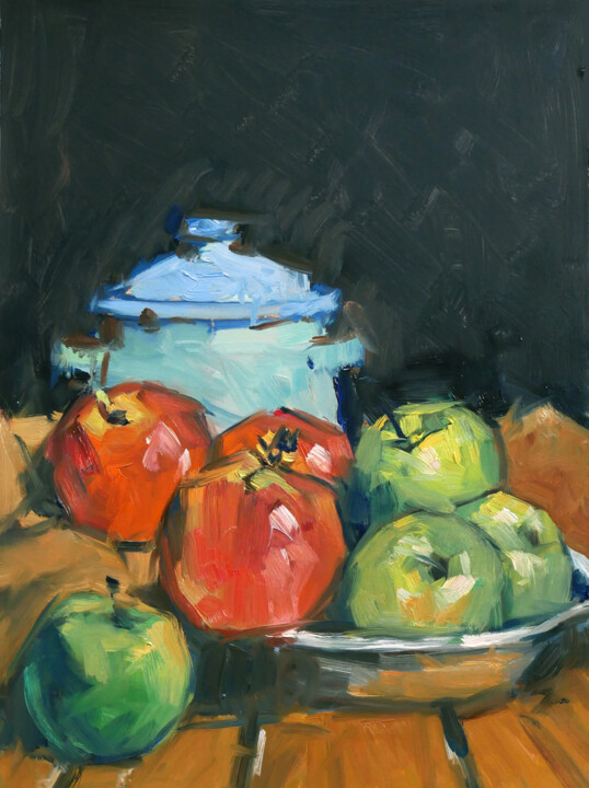 Painting titled "Pot pommes (huile s…" by Christian Arnould, Original Artwork, Oil