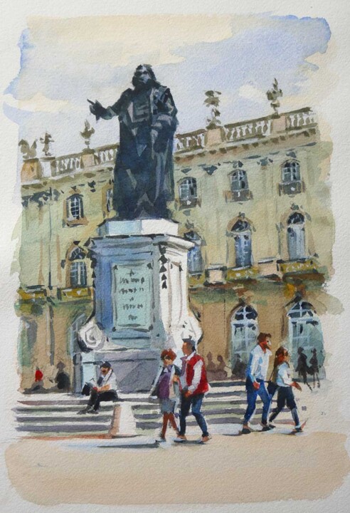 Ζωγραφική με τίτλο "Stanislas à Nancy" από Christian Arnould, Αυθεντικά έργα τέχνης, Ακουαρέλα