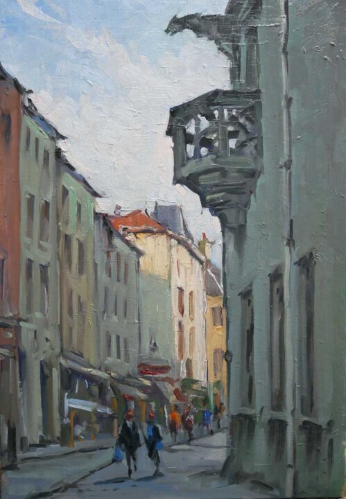 Картина под названием "Grande rue à Nancy 6" - Christian Arnould, Подлинное произведение искусства, Масло