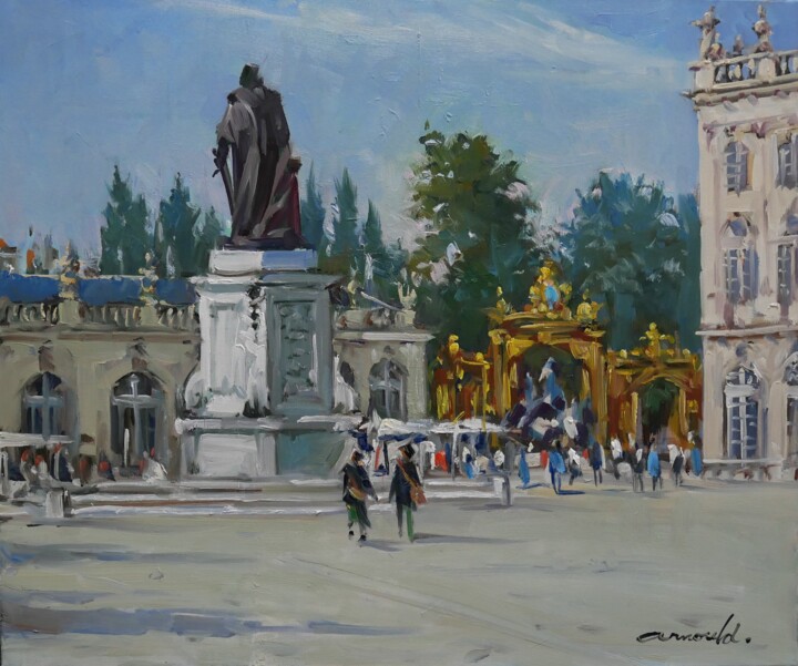 Картина под названием "Place Stanislas à N…" - Christian Arnould, Подлинное произведение искусства, Масло