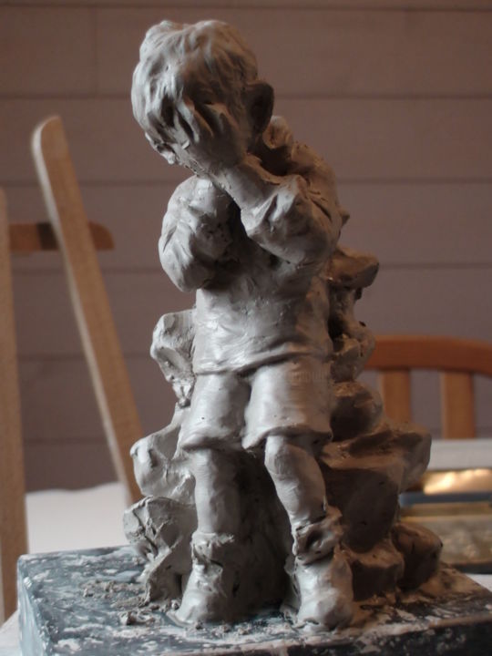 Sculpture intitulée "Gamin en pleurs" par Christian Arnould, Œuvre d'art originale, Argile