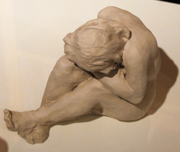Sculpture titled "femme-assise.(terre)" by Christian Arnould, Original Artwork, Clay
