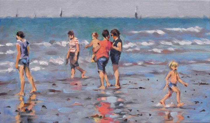 Peinture intitulée "Plage à Ouistreham…" par Christian Arnould, Œuvre d'art originale, Huile