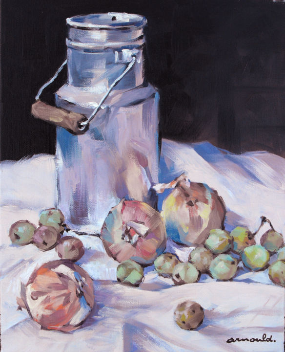 Painting titled "Pot a lait - Huile…" by Christian Arnould, Original Artwork, Oil