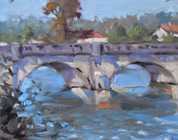 Painting titled "Pont de la Meurthe…" by Christian Arnould, Original Artwork, Oil