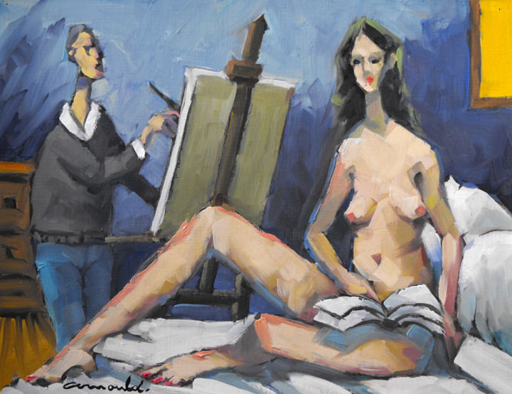 Malerei mit dem Titel "Le modèle (huile su…" von Christian Arnould, Original-Kunstwerk, Öl