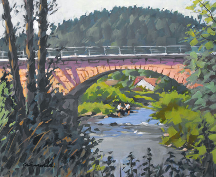 Peinture intitulée "Pont de la Meurthe…" par Christian Arnould, Œuvre d'art originale, Huile