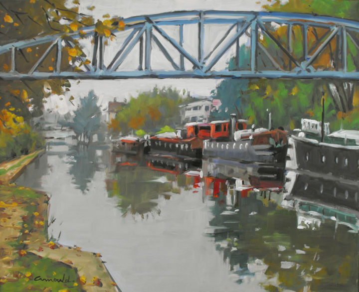 Malerei mit dem Titel "Canal quartier Ober…" von Christian Arnould, Original-Kunstwerk, Öl