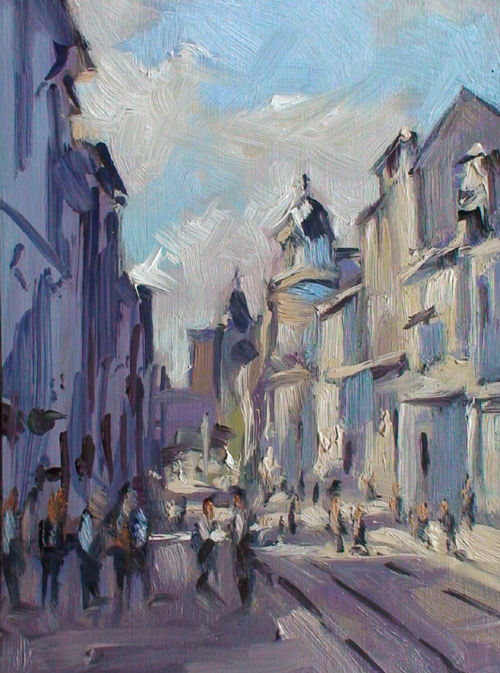 Painting titled "Pochade rue Saint J…" by Christian Arnould, Original Artwork, Oil