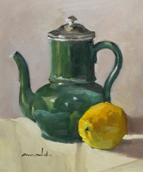 Pintura titulada "Théière et citron (…" por Christian Arnould, Obra de arte original, Oleo