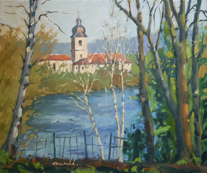 Peinture intitulée "La Moselle à Flavig…" par Christian Arnould, Œuvre d'art originale, Huile