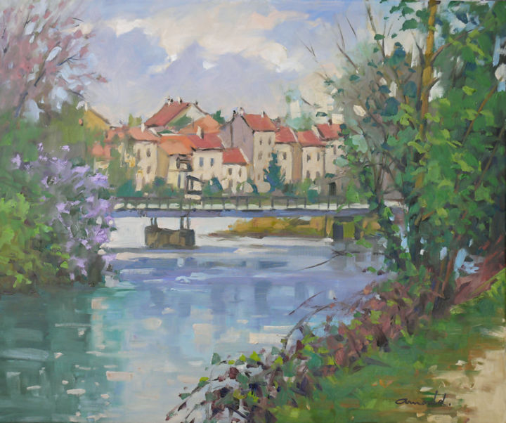 Peinture intitulée "La Meurthe à Nancy…" par Christian Arnould, Œuvre d'art originale, Huile