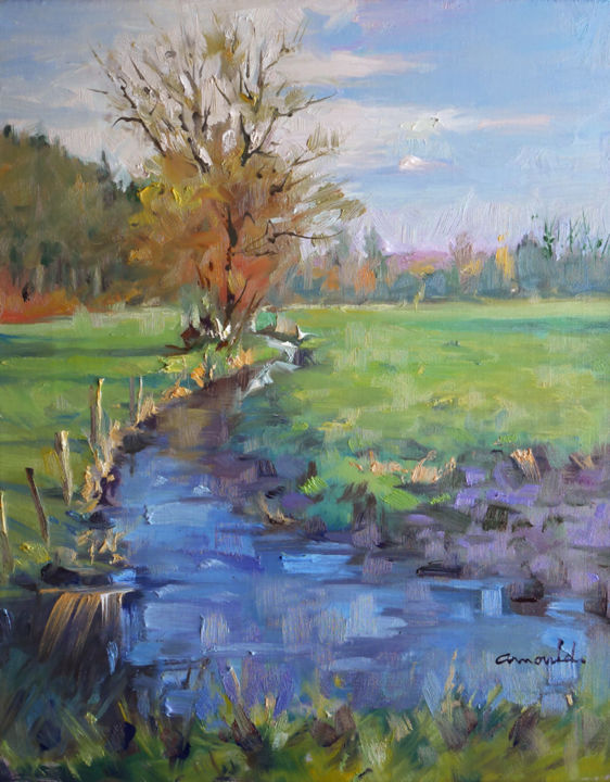 Peinture intitulée "Ruisseau à Glonvill…" par Christian Arnould, Œuvre d'art originale, Huile