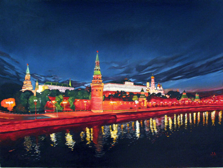 Pittura intitolato "View of Kremlin." da Alexey Aronov, Opera d'arte originale, Olio