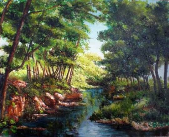 Painting titled "fraicheur du ruisse…" by Rossa, Original Artwork