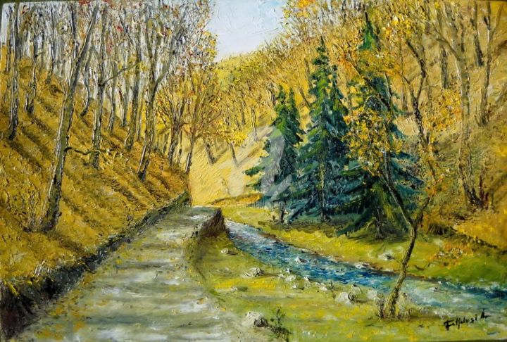 Painting titled "autumn in valley" by Arpad Felfalusi, Original Artwork