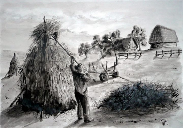 Painting titled "at hay" by Arpad Felfalusi, Original Artwork