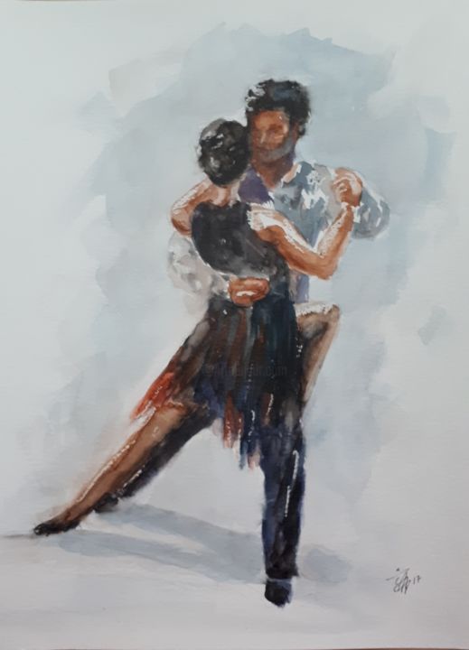 Peinture intitulée "Tango 1" par Ingrid Chapellin, Œuvre d'art originale, Aquarelle