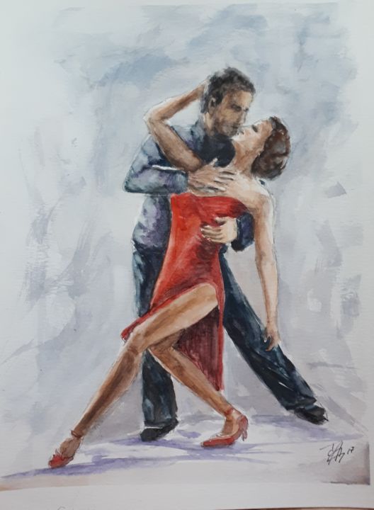 Peinture intitulée "Tango" par Ingrid Chapellin, Œuvre d'art originale, Aquarelle
