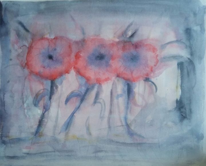 Pintura intitulada "Flores bailando" por Ingrid Chapellin, Obras de arte originais, Aquarela