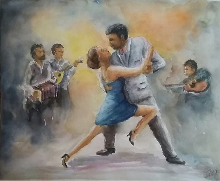 Peinture intitulée "Tango vivo" par Ingrid Chapellin, Œuvre d'art originale, Aquarelle