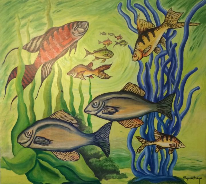 Painting titled "Aquario" by Maria Regina De Bem Felipe, Original Artwork, Acrylic