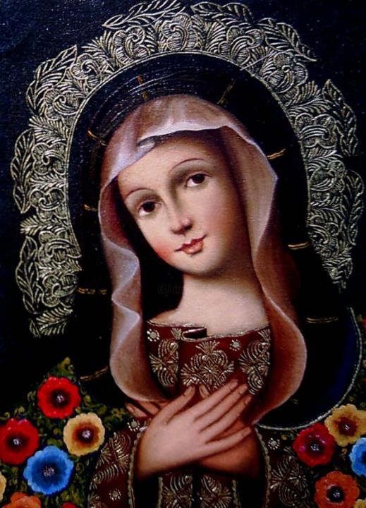 Pintura titulada "Madonna of Cuzco" por Enrique Arrieta, Obra de arte original