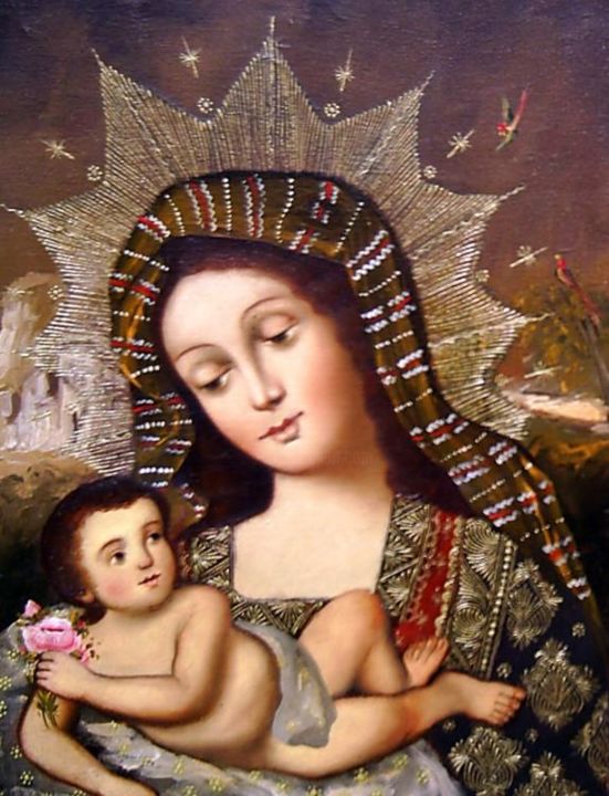 Pintura titulada "Madonna and Child" por Enrique Arrieta, Obra de arte original,