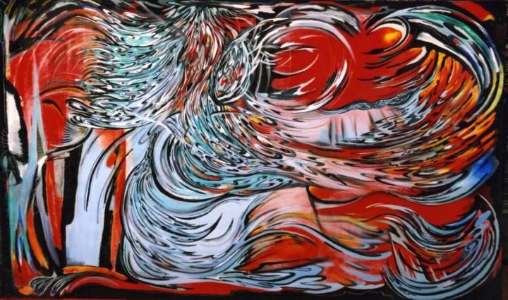 Painting titled "Aparición del ángel" by Arrosamena, Original Art, Oil