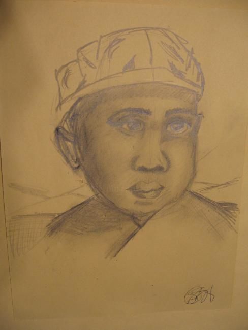 Drawing titled "Muslim child" by Kirsty Foster, Original Art,