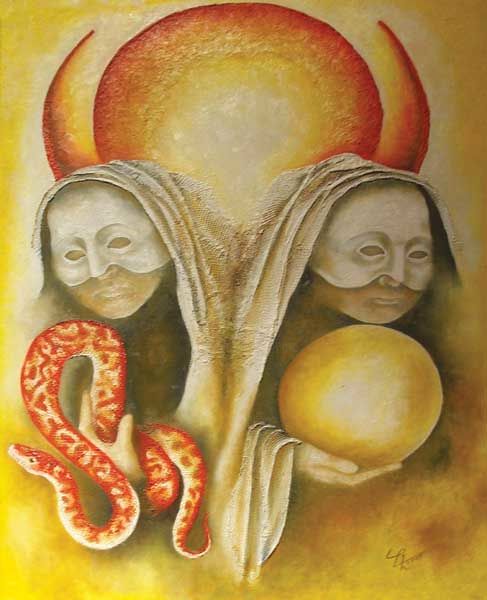 Картина под названием "Sisters" - Ars-Sophia, Подлинное произведение искусства, Масло