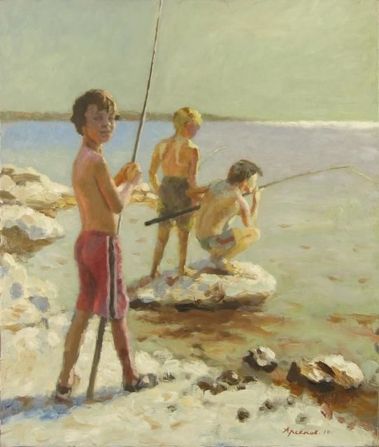 Painting titled "На Днепре" by Vladimir Arsionov, Original Artwork, Oil
