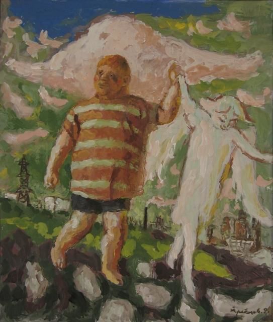 Painting titled "Витя и его ангел-хр…" by Vladimir Arsionov, Original Artwork, Oil