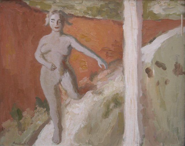 Painting titled "Бегущая во сне" by Vladimir Arsionov, Original Artwork, Oil