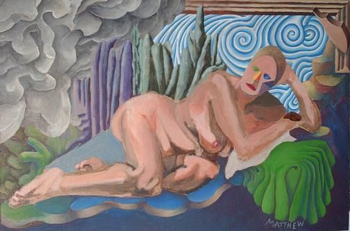 Painting titled "Reclining Nude" by Matthew Tubbesing, Original Artwork, Oil