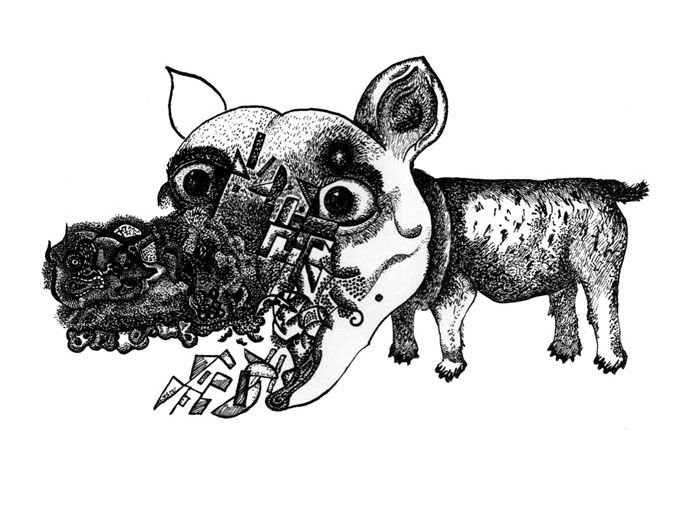 Dessin intitulée "Dog" par Artem Suslov, Œuvre d'art originale