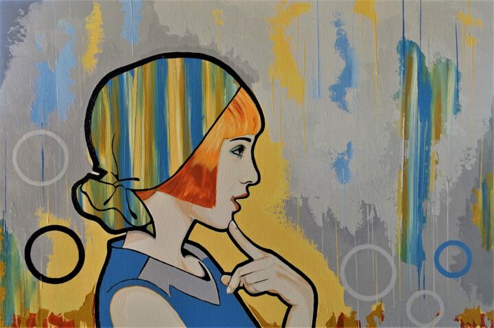 Painting titled "Retro portrait 3" by Livien Rózen, Original Art, Acrylic