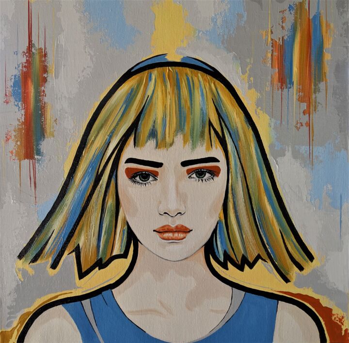 Painting titled "Retro - portrait 4" by Livien Rózen, Original Art, Acrylic