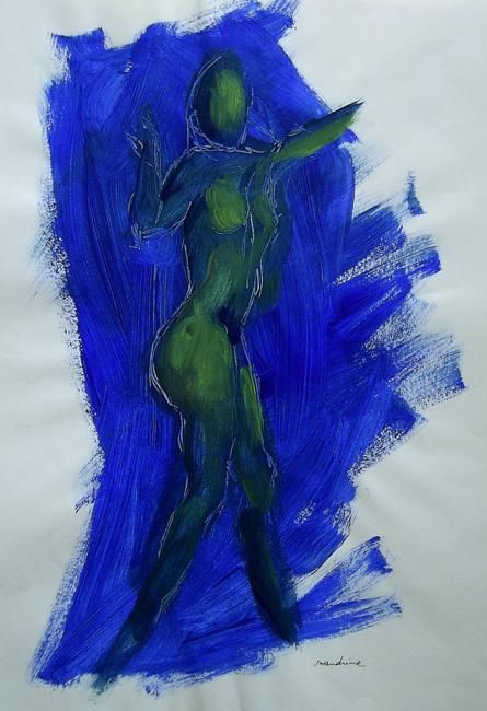 Disegno intitolato "Nu feminin bleu" da Art-Aktion, Opera d'arte originale