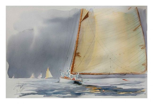 Malerei mit dem Titel "Dan - La voile" von Dan, Original-Kunstwerk