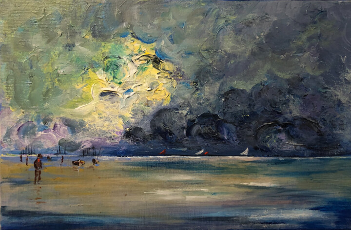 Painting titled "Bord de mer" by Dan, Original Artwork, Oil