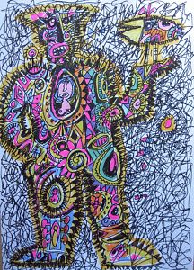 Painting titled "TREZ Alain  21 X 29…" by Art Brut Et Singulier, Original Artwork