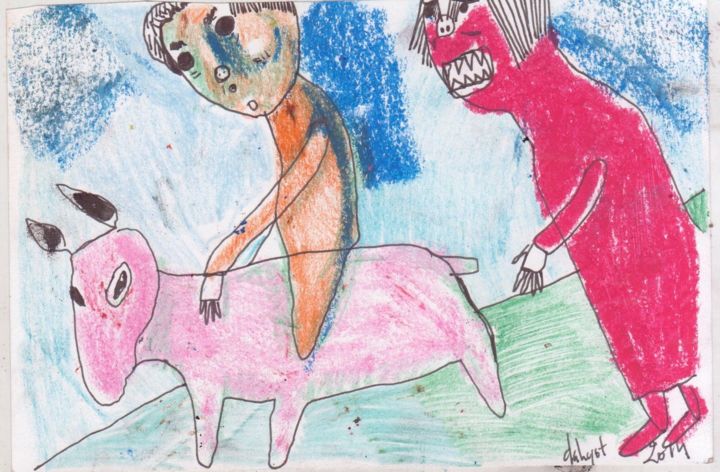 Desenho intitulada "Caroline DAHYOT 11X…" por Art Brut Et Singulier, Obras de arte originais