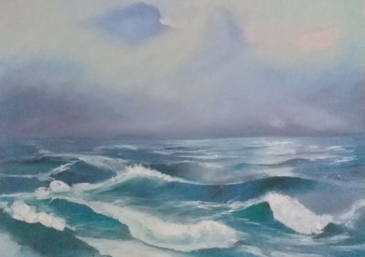 Painting titled "Le mer" by Bouras Hadjali Rabiaa, Original Artwork