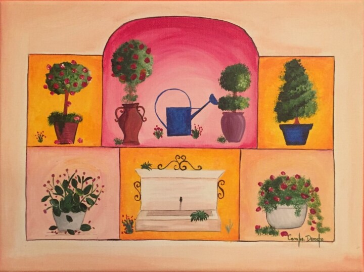 Painting titled "Les buis et jardins" by Coralie Deroche, Original Artwork, Acrylic Mounted on Wood Stretcher frame