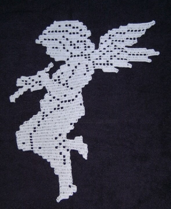Textile Art titled "Napperon Ange music…" by Art Création Crochet Tricot, Original Artwork, Thread
