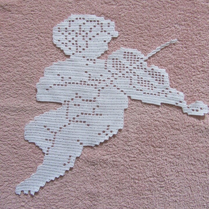 Art textile intitulée "Napperon chérubin m…" par Art Création Crochet Tricot, Œuvre d'art originale, Fil